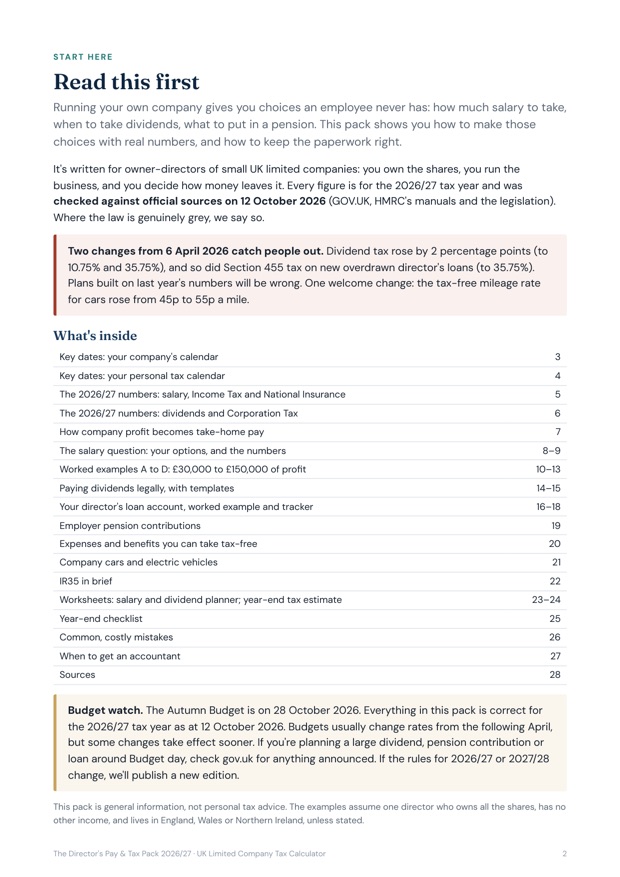 Read this first page with the contents list